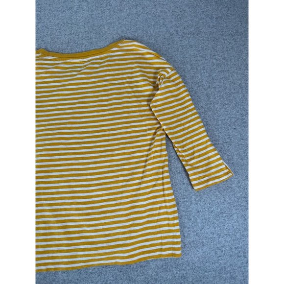 Talbots Small Womens Top Yellow White 3/4 Sleeve Striped Cotton Round Neck - Picture 12 of 12